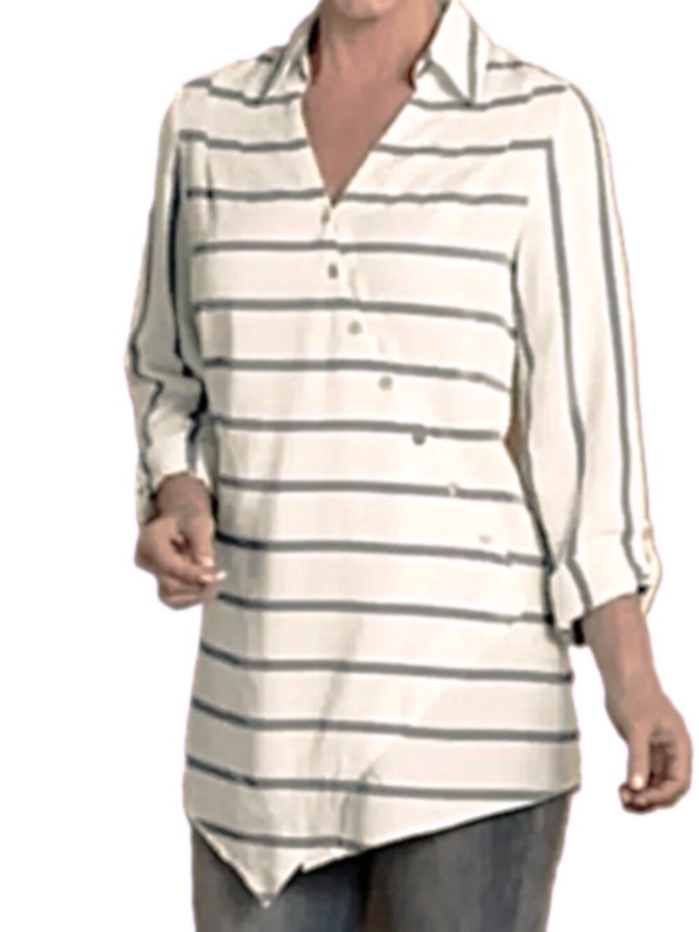 SOFT SURROUNDINGS Asymmetrical Washed Tencel Tunic Top Striped size L